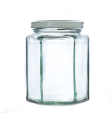 Hexagonal Glass Jam Jars and
