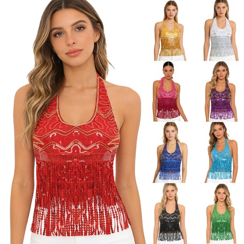 Women sequin halter - halter, top
