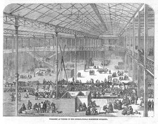 INTERNATIONAL EXHIBITION Workmen at Dinner in the Building - Antique Print 1862