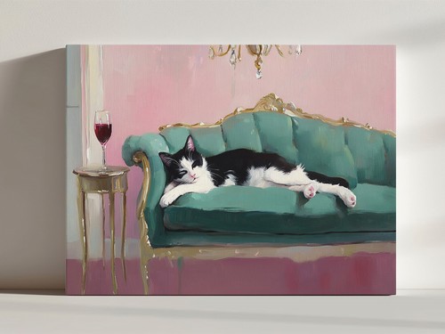 Tuxedo cat with red wine - with, glass