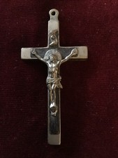 Vintage Pectoral Cross Pendant Crucifix Christian Catholic Ebony Silver Tone