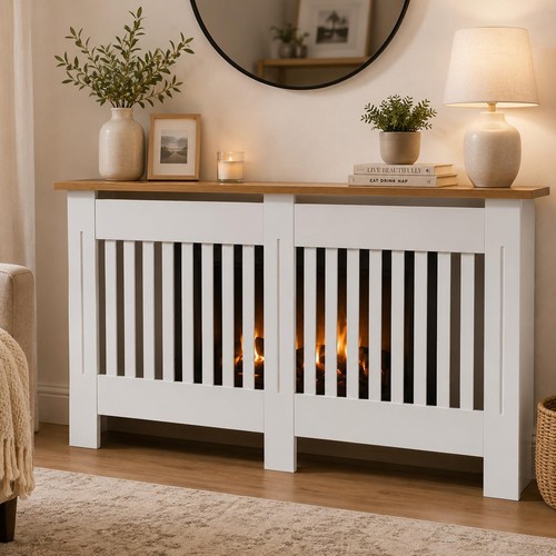 Large white wooden radiator - white,