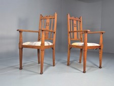 2 Arts and Crafts Elbow Chairs Oak Pierced Splat Ikea Fabric 1920s EB10717 VDIN