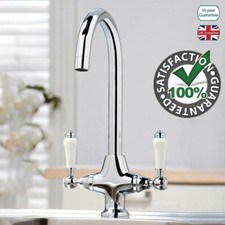 Traditional Kitchen Sink Mixer Taps Basin Twin Lever Brass Chrome Cloakroom Tap