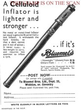 1930s Advert BLUEMELS Celluloid CYCLE Tyre Inflator PUMP Small Print AD 708/177