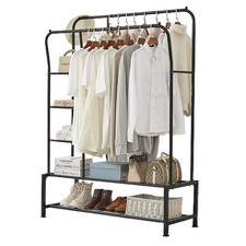 Clothes Rail with Double Hanging & Shelves Black Metal Garment Rack Heavy Duty