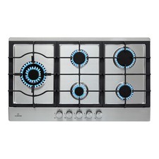 Gas Hob 90 cm 5 Burner Ring Glass Ceramic Gas Cooker Hob Gas Burner Hob Black 