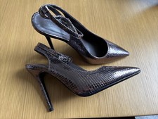 Carvela High Heel Ankle Strap Lock  SILVER /Plum Court Shoes  Size 38 /5 Uk 