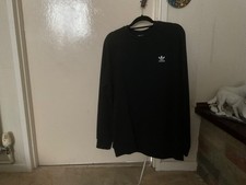 adidas originals trefoil small logo plain black jumper , mens large!