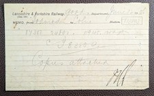 1906 Lancashire & Yorkshire Railway Todmorden to Colne Railway Memo