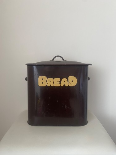 Vintage brown enamel bread bin - vintage,