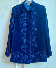 ✫Gorgeous *LAURA ASHLEY* Blue Embroidered Silk Velvet Kimono Jacket M✩