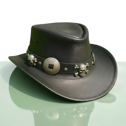 Handmade black leather top - top, hat