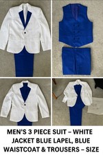 White And blue 3 piece suit - 38R Jacket And Waistcoat - 34 R Trouser