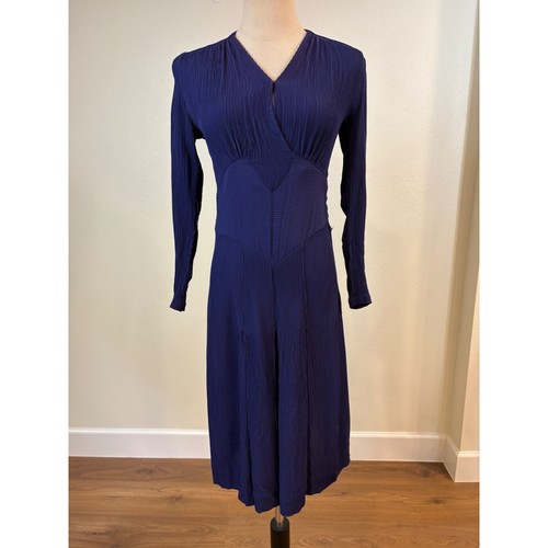 Vtg 40s crepe dress navy - crepe,