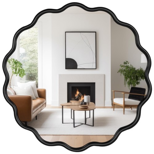 Black round mirror - mirror, wavy
