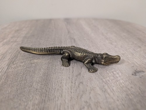 Vintage brass alligator - alligator, /