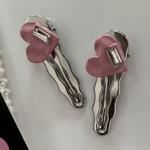 Pink silver heart metal snap - heart,
