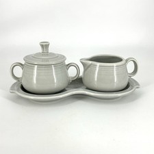 Fiesta Ware Sugar Bowl Creamer and Under Plate Tray Gray USA