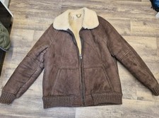 Vintage Mens/Womens Brown Suede & Wool Lined Flying Jacket Heavy Coat Scotland