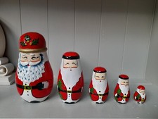 5 piece Father Christmas Santa Hand painted Russian Nesting Doll Set