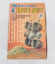 Vtg 1970s 7 pc Ceramic Owl Mug