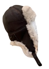 Sheepskin Hat Shearing  Real Leather Bomber Trapper Hunting Wool Lining Warm