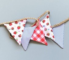 Cream Tea Red White & Blue handmade fabric mini bunting - picnic afternoon tea