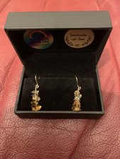 9ct Gold Citrine & Amber Drop Earrings