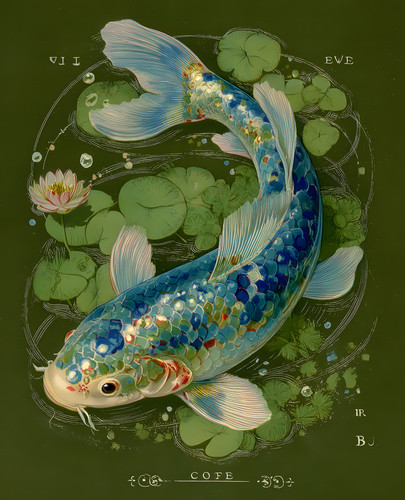 8x10 blue koi - koi, art