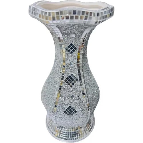 Silver mosaic mirror vase - silver,
