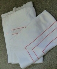 E Braun New York white cotton top sheet & pillowcase red embroidery bed linen