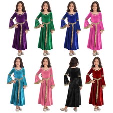 Girl's Kids Vintage Renaissance Dress Medieval Costume Gothic Gown Party Maxi UK