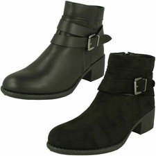 Ladies Spot On Black PU / Black MF Zip Up Up  Ankle Boots : F5R1166
