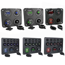 12V/24V Inline Fuse Box LED Switch Control Panel Camper Van RV Voltmeter 2 USB