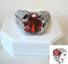 Men's deluxe 18k white gold filled red Ruby crystal ring, Various sizes, Gift UK