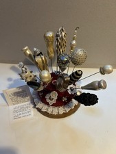 Victorian Style Pin Cushion With Collection Of Vintage Hat Pins