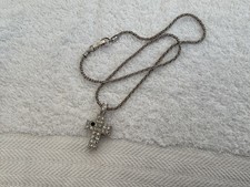 Signed Swarovski 3D Silver Tone Crucifix Cross Pendant , 2 stones missing