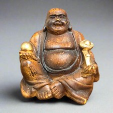 Laughing buddha brushed - laughing, wood