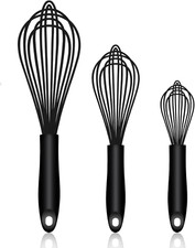 Dishwasher Safe Silicone Whisk, Sealed Waterproof Design Set of 3, Professional 
