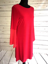 FRANCESCA ETTORE RED SHIFT DRESS WITH SHEER SLEEVE UK 12 EU 40  SF1627 BNWOT