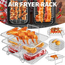 3 Layer Air Fryer Tray Dehydrator Rack Basket Stainless Steel Stackable Baking