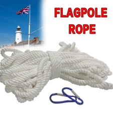 12.5M Durable Flagpole Halyard Rope Flag Pole Rope Nylon Braided Cord White UK