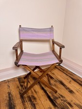 Vintage Wooden Director’s Chair  Refreshed in Wool Stripe Fabric, Pink/Purple 