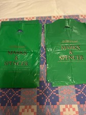 16 Small Vintage Green M&S Carrier Bags. 10+6 Of 2 Designs. A9