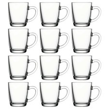 Pasabahce Basic 340ml Coffee Glasses Cappuccino Hot Drink Mug Handle Latte NEW