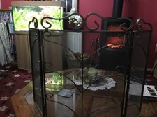 Brushed brass Ornate Scroll Three Fold Fireguard Fire Screen Spark Guard