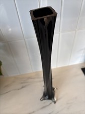 Retro 1970 Vintage Tall Twisted Square Black Art Glass Bud Vase