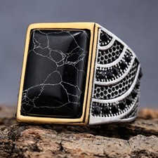 Men's Gold Plated Black Square
