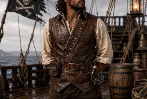 Mens pirate leather vest - mens,